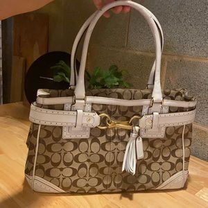 Coach Handbag Classic Logo Taupe White